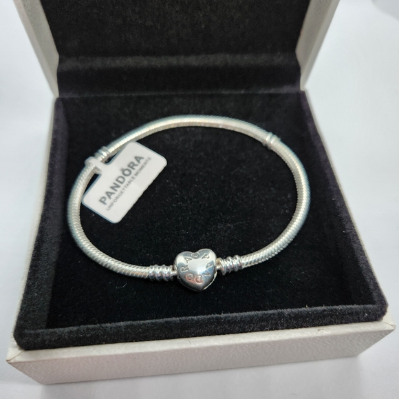 Pandora Moments Sparkling Heart Crown Claps Snake Chain Bracelet Size 7.9 inches - Picture 5 of 9